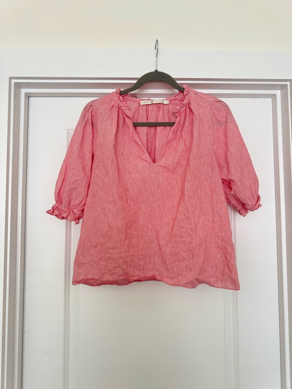 Marie Oliver Red Pinstripe Blouse